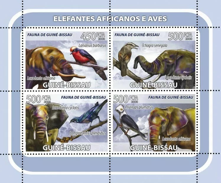 Guinea Bissau 2008 African Elephants Birds M/S MNH