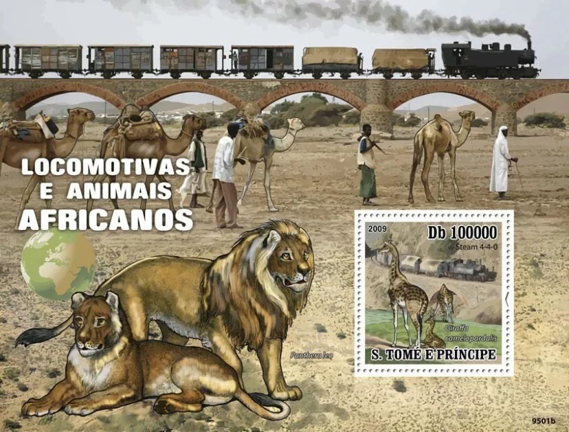 Sao Tome 2009 Trains of Africa Animals M/S MNH
