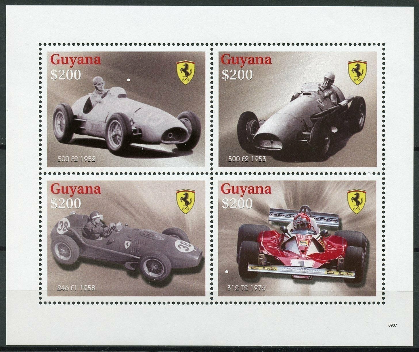 Guyana 2009 Cars Ferrari 500 F2 312 T2 Auto Racing M/S MNH