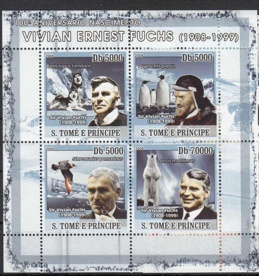 Sao Tome 2008 Vivian Ernest Fuchs Bird Polar Bear M/S MNH