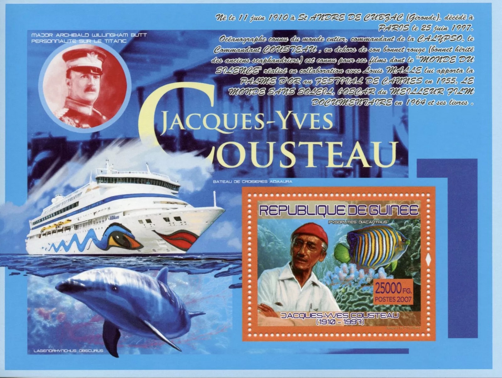 Guinee 2007 Jacques Yves Cousteau Diving Fish M/S MNH