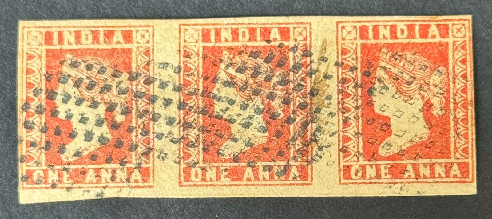 India 1854 1a Litho DIE II Strip of 3 Fine Used Rare