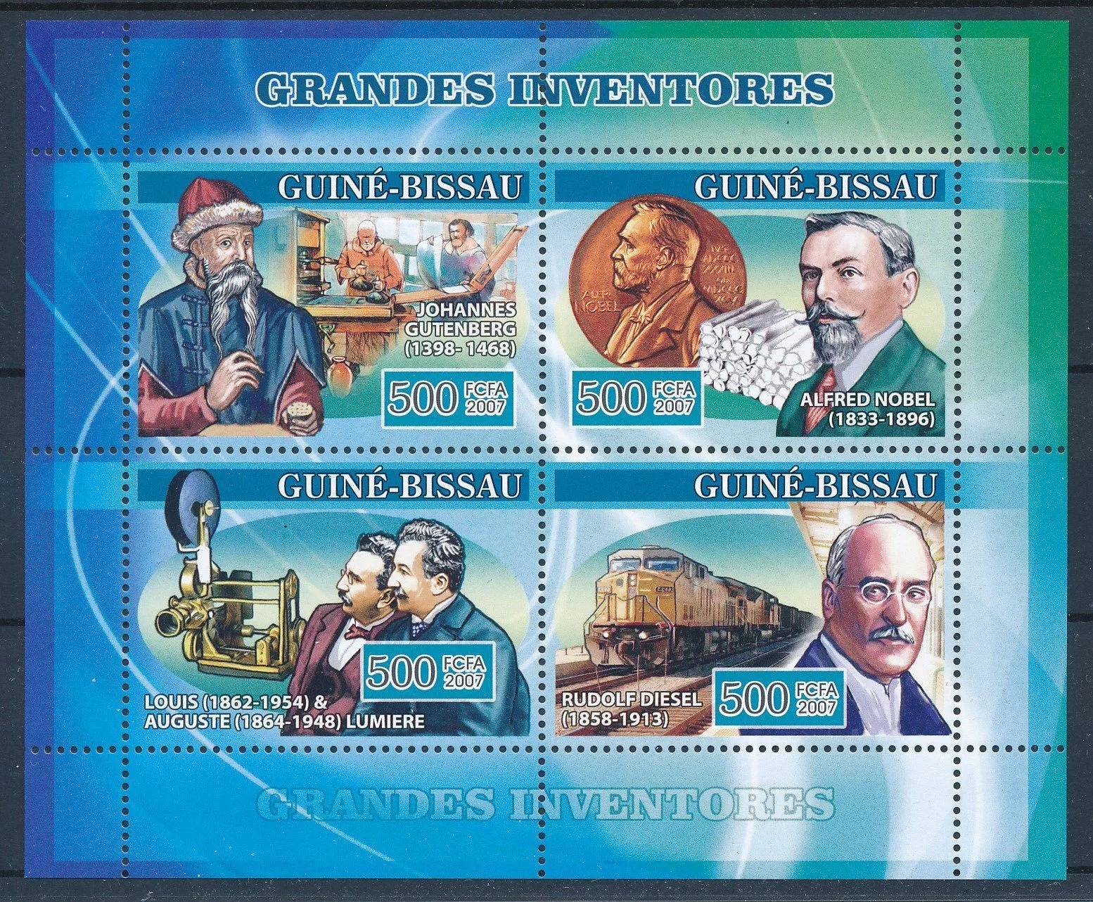 Guinea Bissau 2007 Railway inventors Diesel Nobel Lumiere M/S MNH