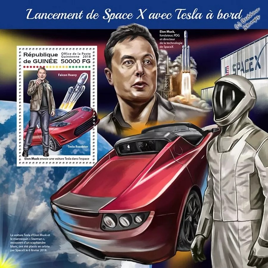 Guinee 2018 Tesla Roadster Car in Space M/S HMN