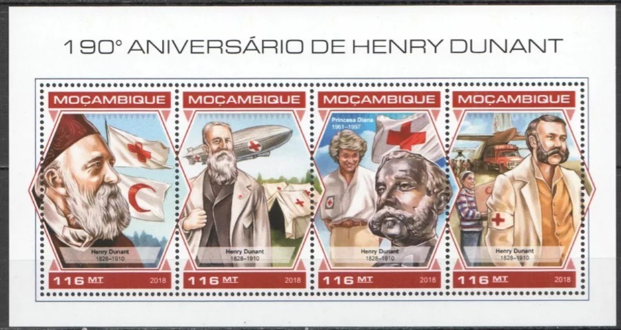 Mozambique 2018 Red Cross Henry Dunant Princess Dian M/S MNH