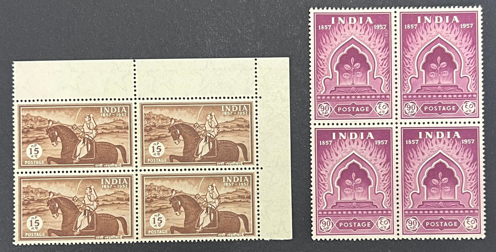 India 1957 Mutiny Set Blocks of 4 MNH White Gum