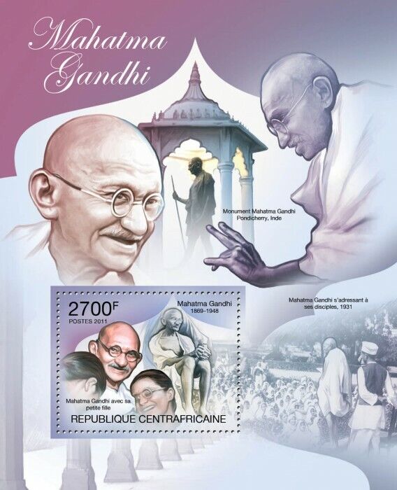 Central Africa 2011 Mahatama Gandhi M/S MNH