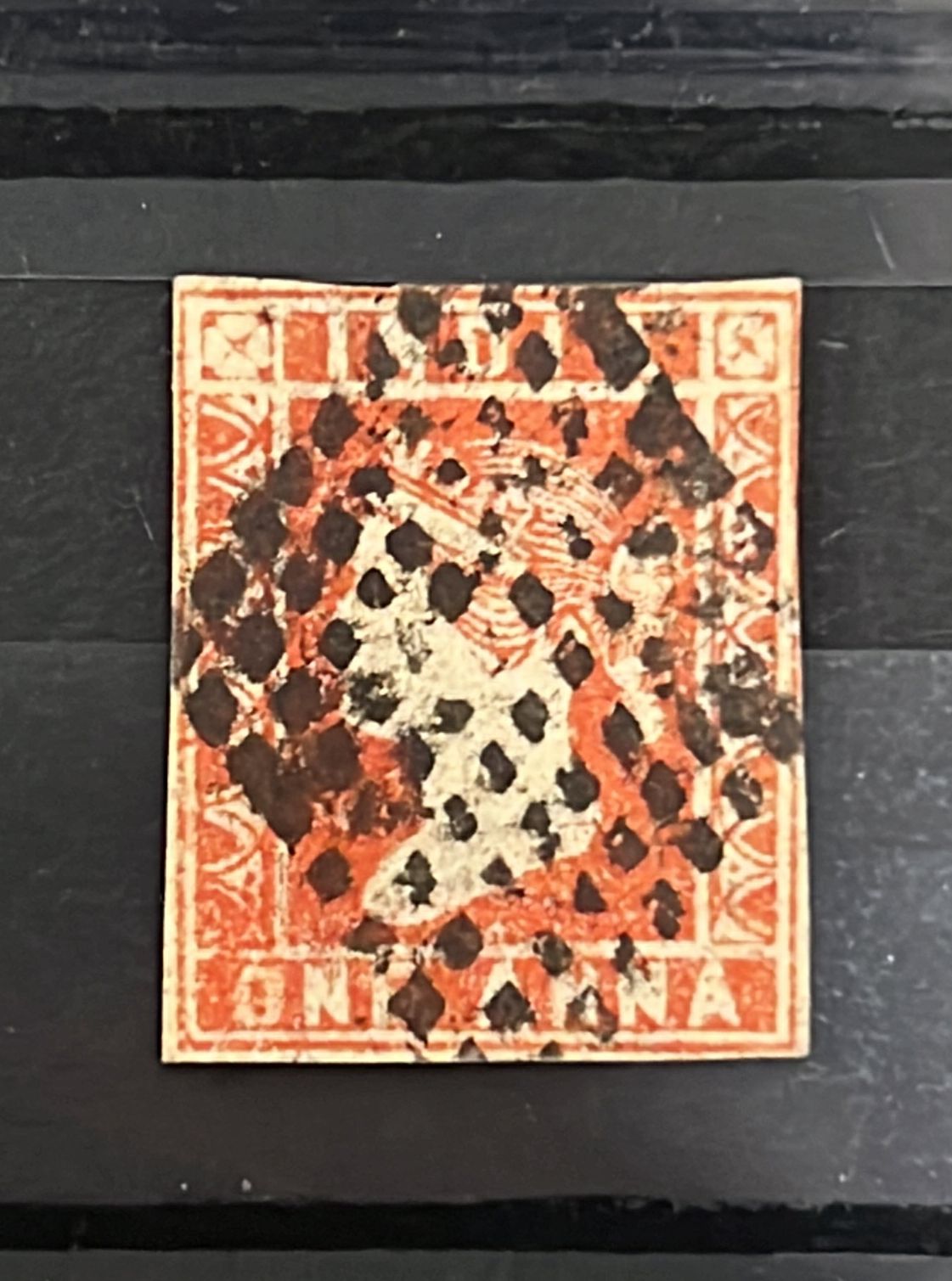 India 1854 SG14 1 Anna Die II Dull Red  Litho Used SG Cat Val £110