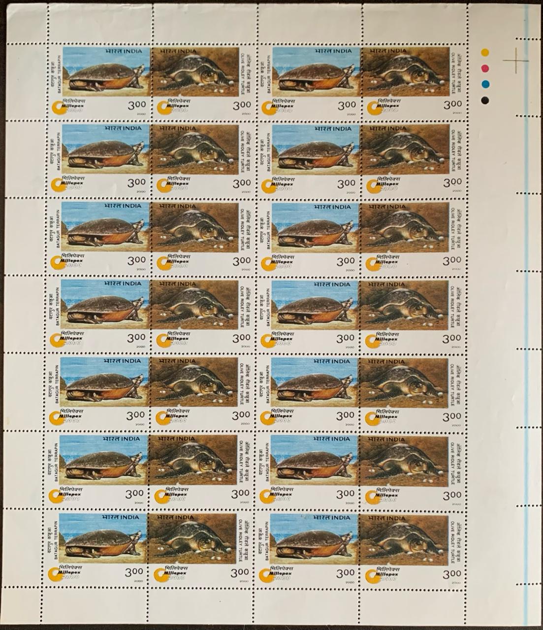 India 2000 Batagur Terrapin & Olive Ridley Turtle Setenant Full Sheet