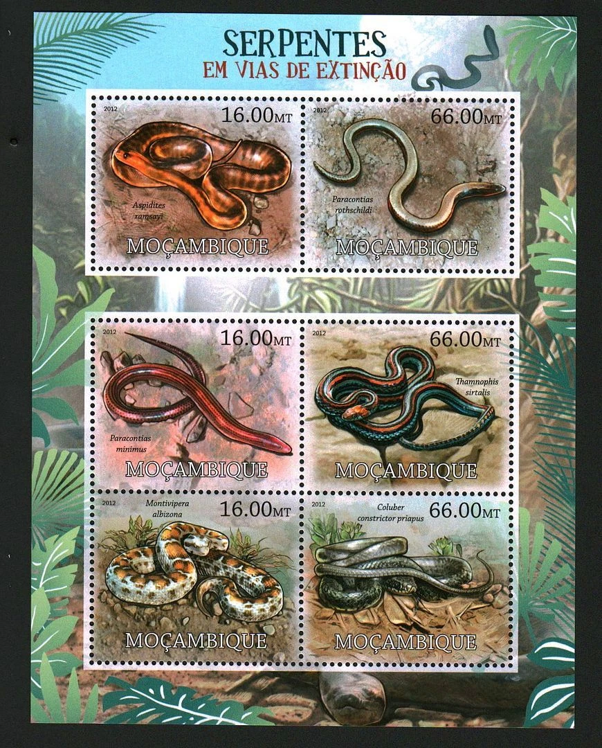 Mozambique 2012 Snakes M/S MNH
