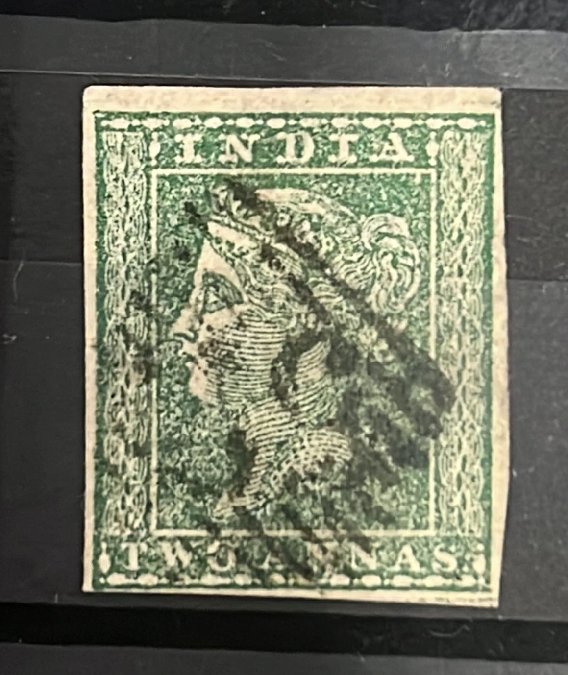 India 1854 SG31 Two Annas Green Typo Used SG Cat Val £60