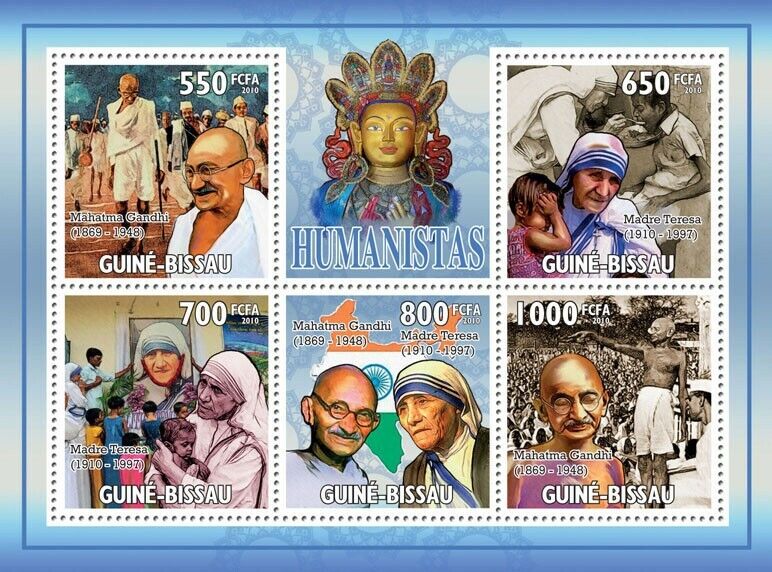 Guinea Bissau 2010 Humanists Mahatama Gandhi Mother Teresa M/S MNH