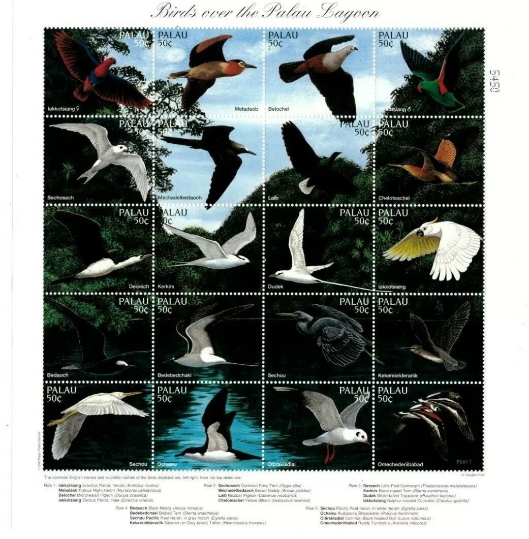 Palau 1996 Lagoon Birds Big sheet of 20 Stamp Face Value US$10 MNH