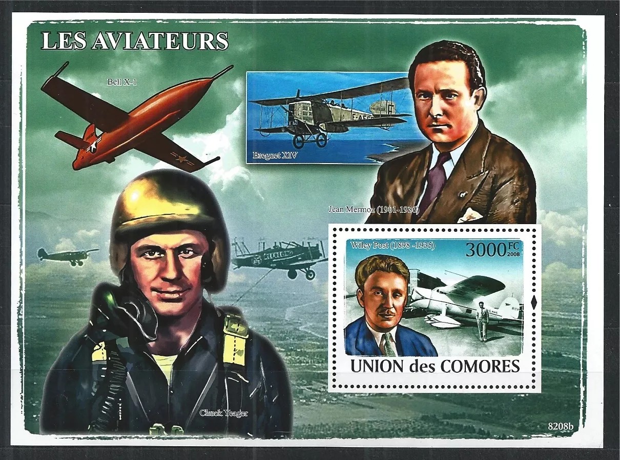 Comores 2009 Aviator Plane Post Mermoz Yeager M/S MNH