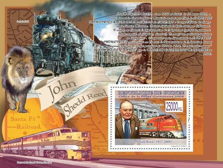 Guinee 2008 John Shedd Reed Train M/S MNH