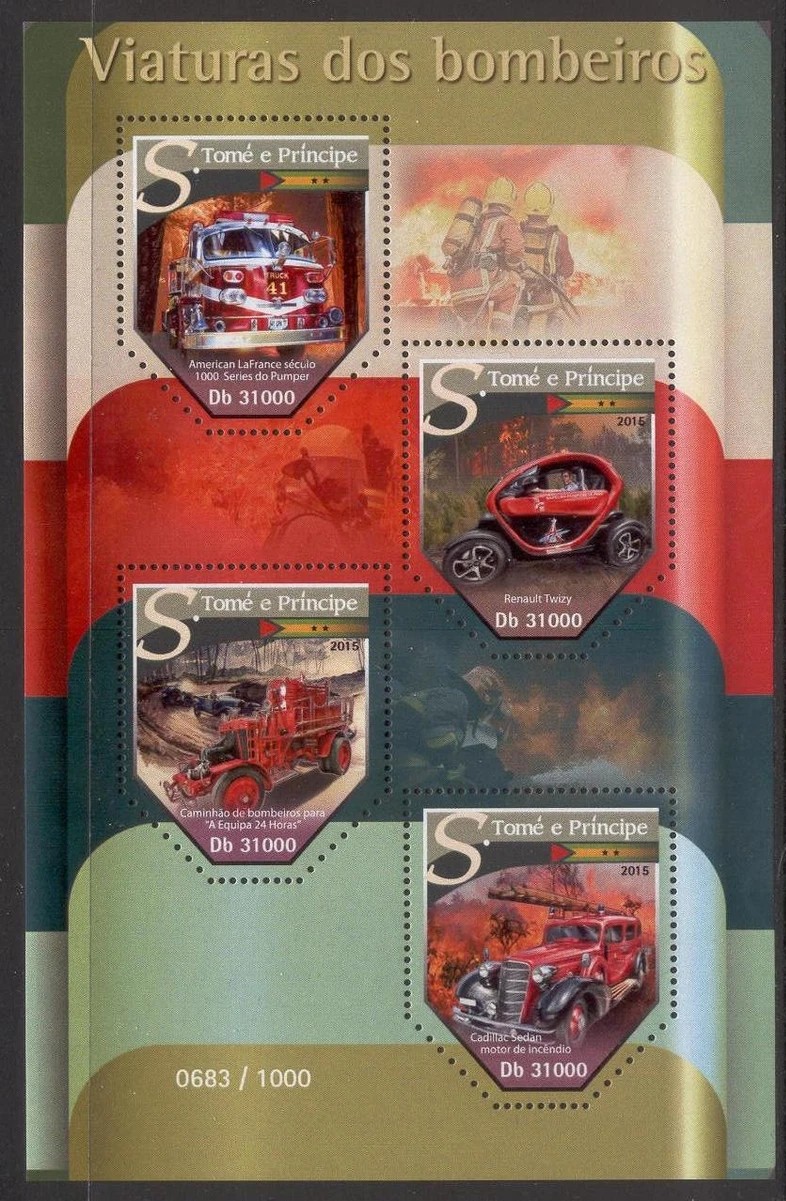 Sao Tome 2015 Fire Engines Cars Trucks M/S MNH