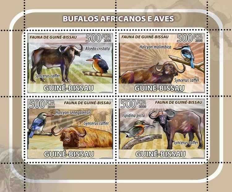 Guinea Bissau 2008 Buffalos Birds M/S MNH