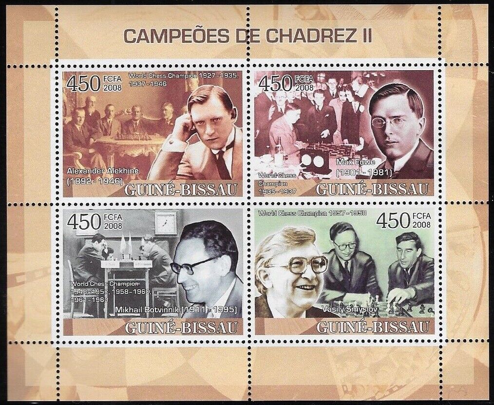 Guinea Bissau 2009 Chess Champions Talekhine Euwe Botvinnik Smyslov M/S MNH