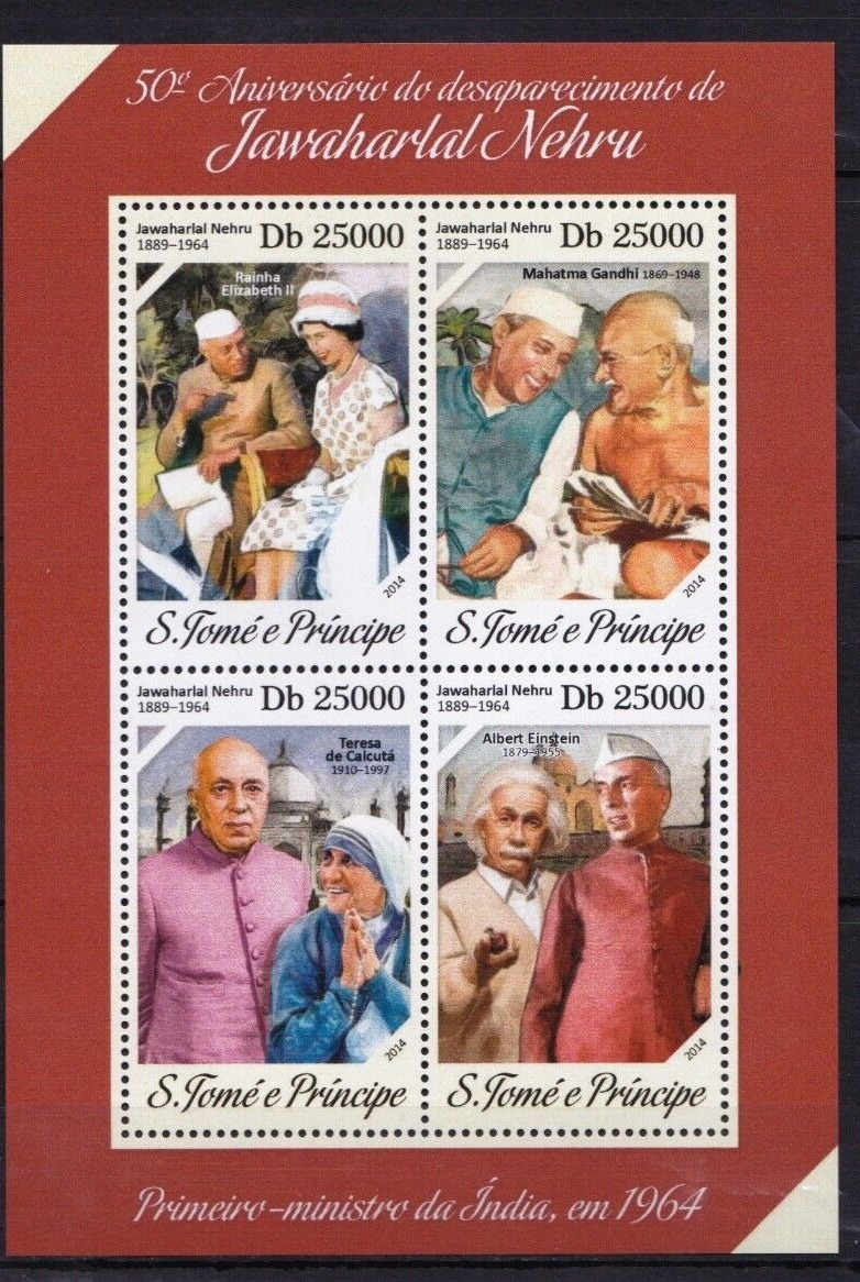 Sao Tome 2014 Jawaharlal Nehru Mother Teresa Queen Elizabeth Albert Einstein Mahatma Gandhi Stamps M/S MNH