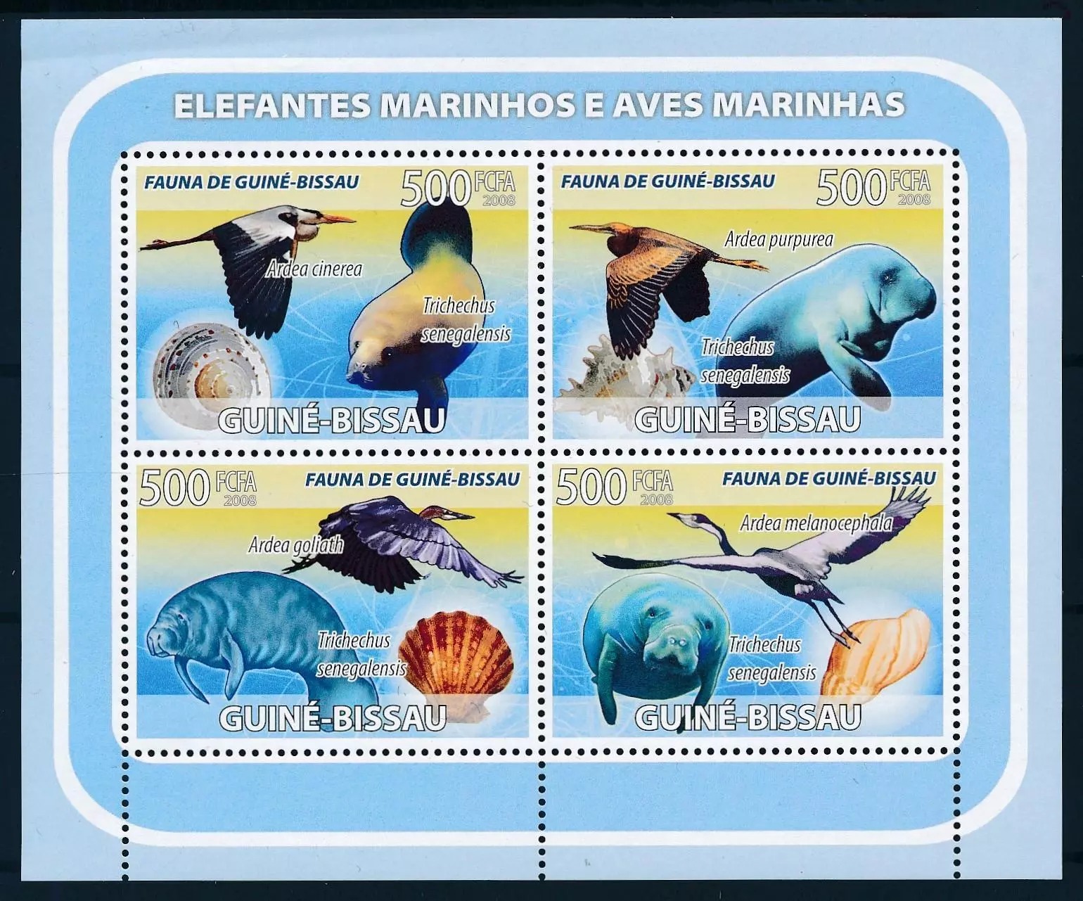 Guinea Bissau 2008 Marine Life Manatees sea shells Birds M/S MNH