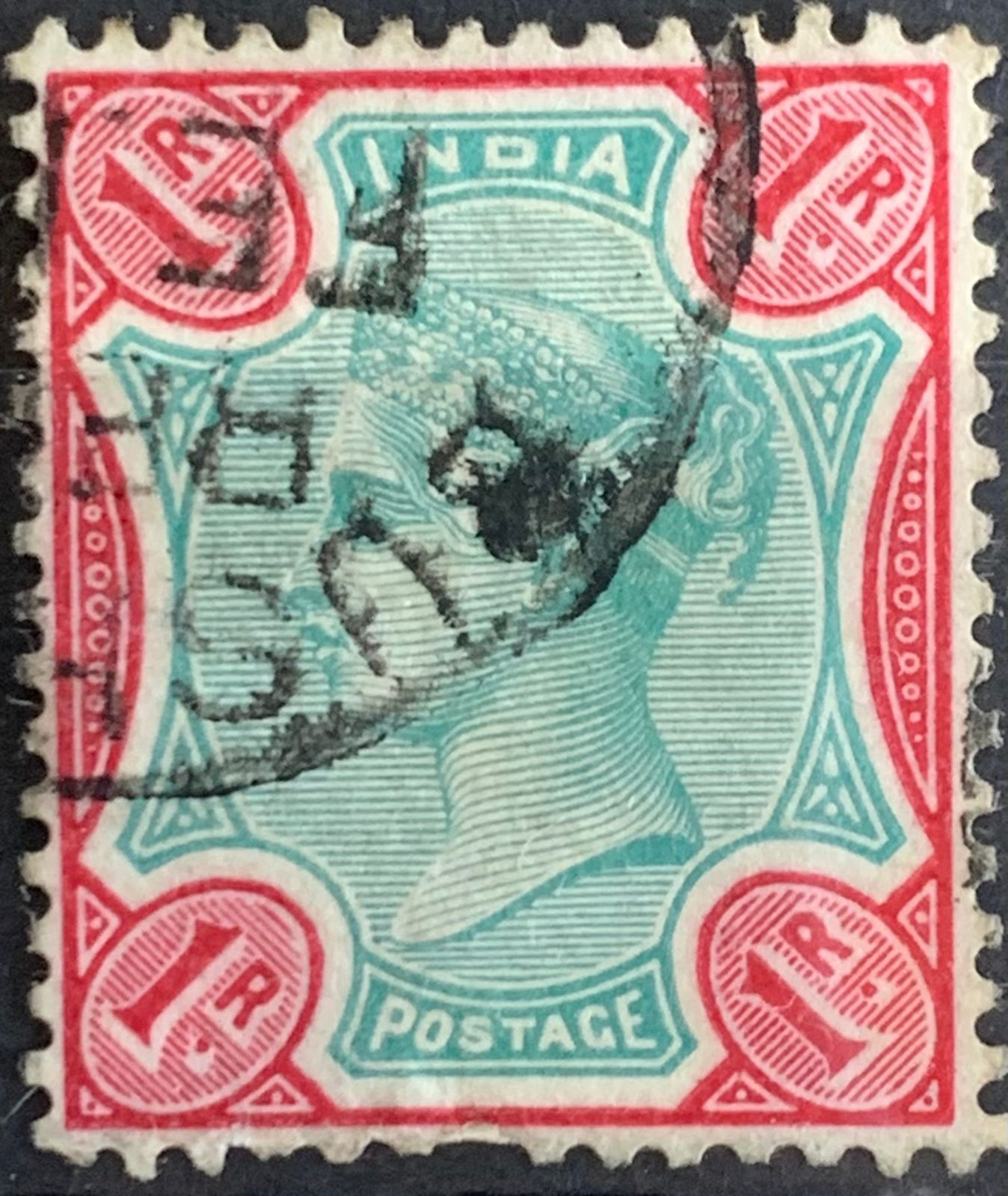 India 1891 QV 1re Used Abroad in BUSHIRE Fine Cancelled