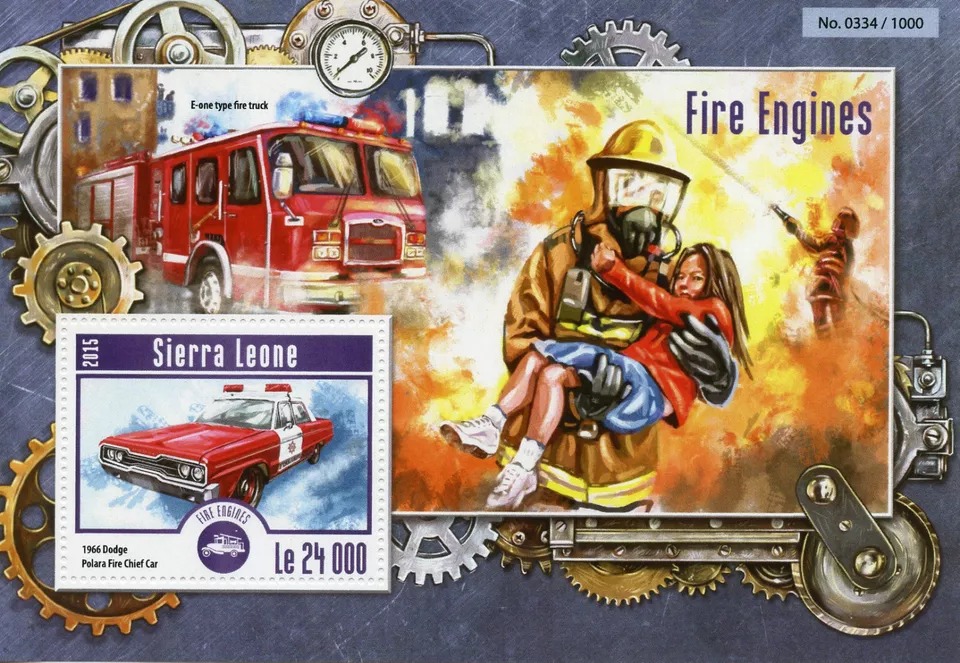 Sierra Leone 2015 Fire Engines Trucks Dodge Polara Fire Chief Cars M/S MNH