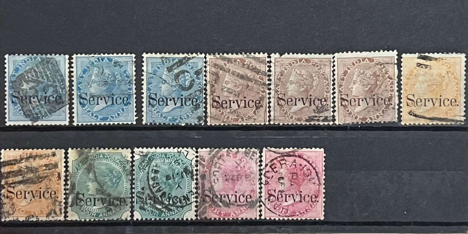 India 1867-73 QV East India LARGE SERVICE Overprint Elephant Head Wmk Complete Set SGO20-O30a Fine Used SG Cat Val £160+