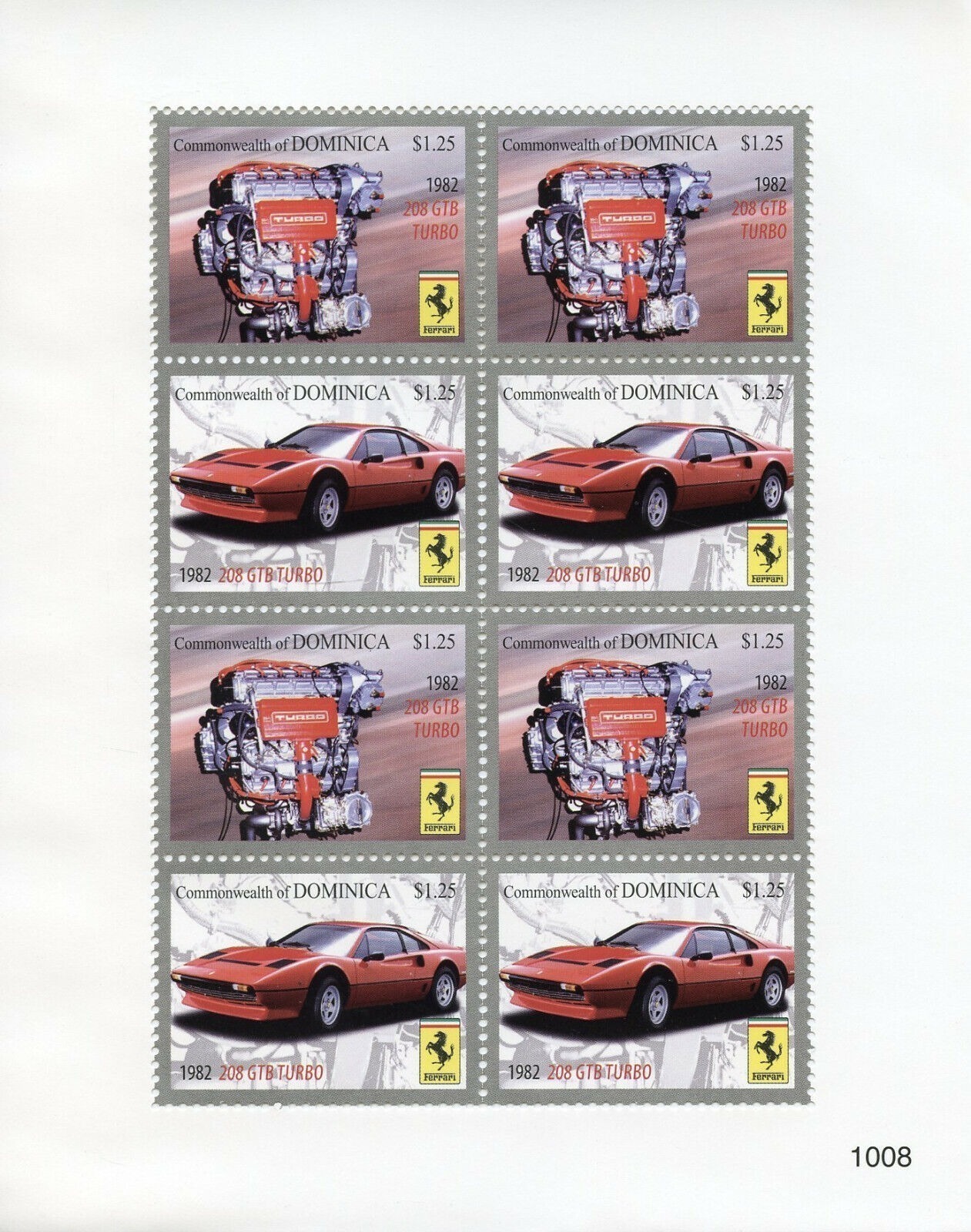 Dominica 2010 Cars Ferrari 1982 208 GTB Turbo Auto Racing M/S MNH