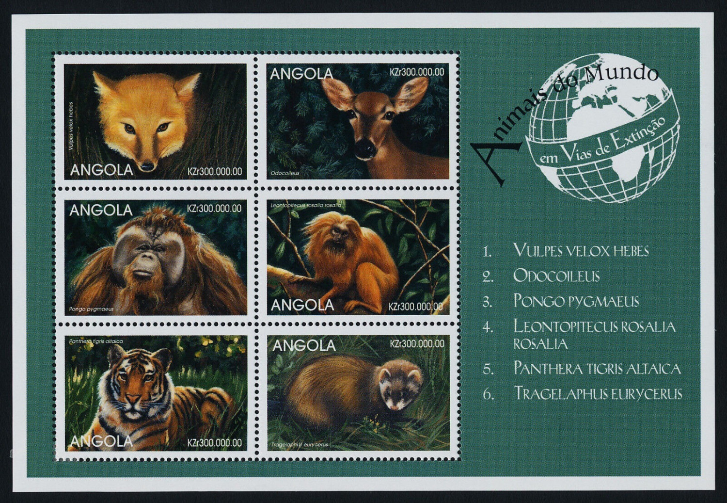 Angola Tiger Monkey M/S MNH