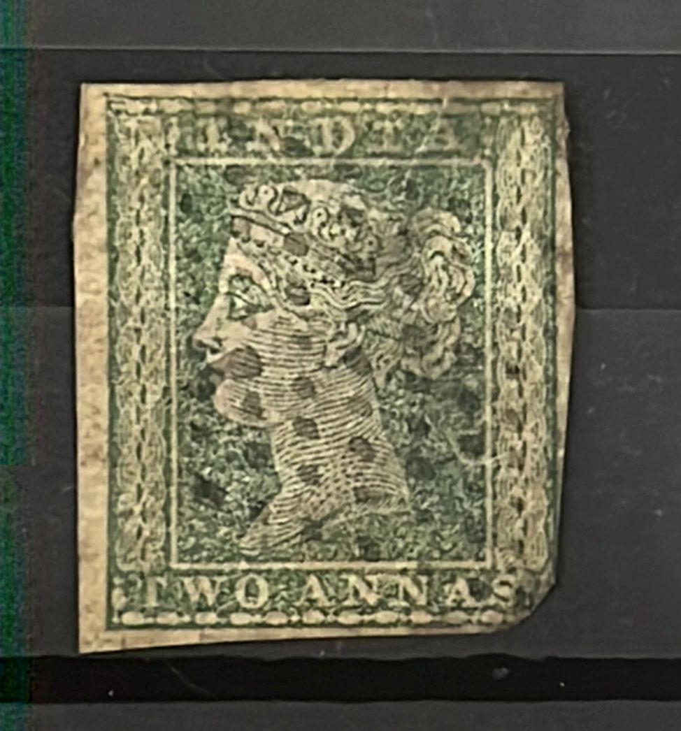 India 1854 SG31 Two Annas Green Typo Used SG Cat Val £60