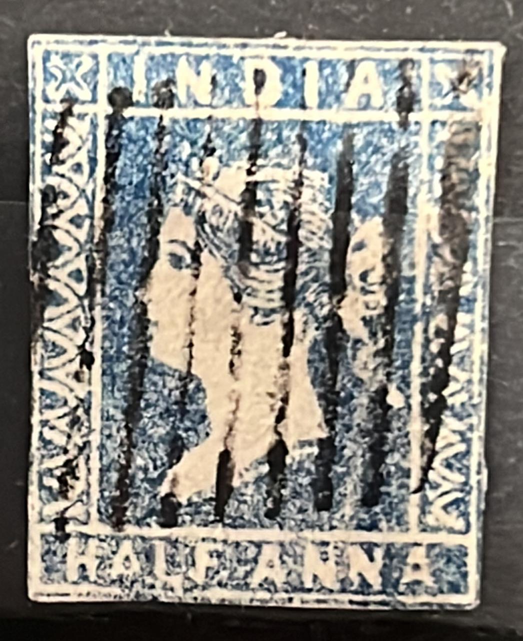 India 1854 1/2 Anna Die I Blue Litho Used