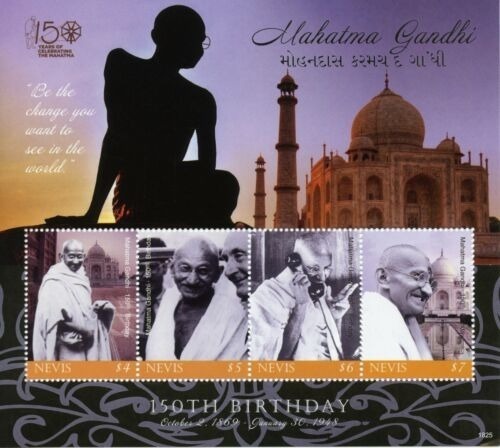 Nevis 2018 Mahatma Gandhi stamps M/S MNH