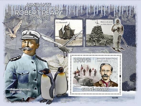 Guinea Bissau 2009 Admiral Robert Peary Bird Sail Ship M/S MNH