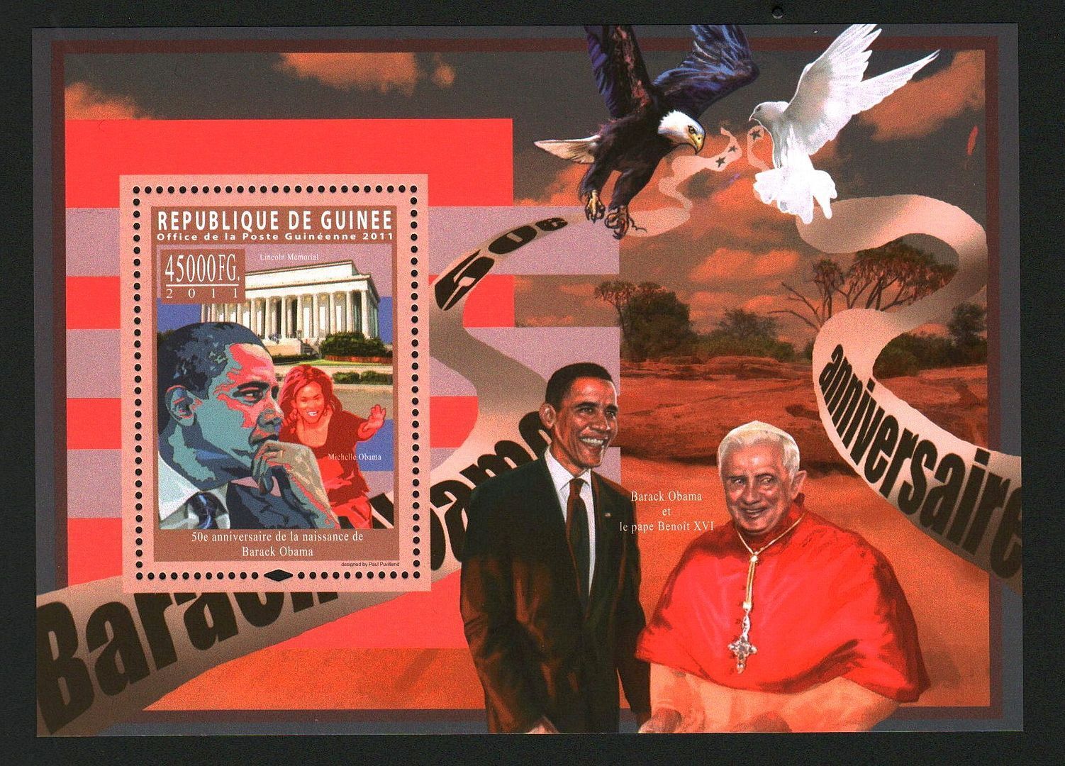 Mozambique 2011 Barack Obama et Pape Benoit Michelle Obama M/S MNH