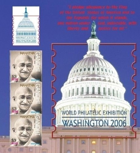NEVIS- MAHATMA GANDHI - Washington 2006 Expo Sheet of 3 Stamps MNH