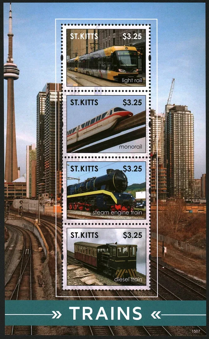 ST.KITTS 2015 Trains M/S MNH