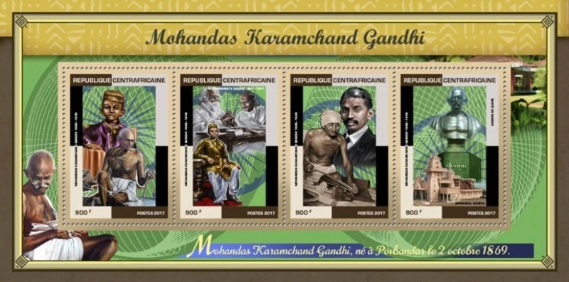 Central Africa 2017 Mahatma Gandhi Nehru Stamps Miniature Sheet MNH