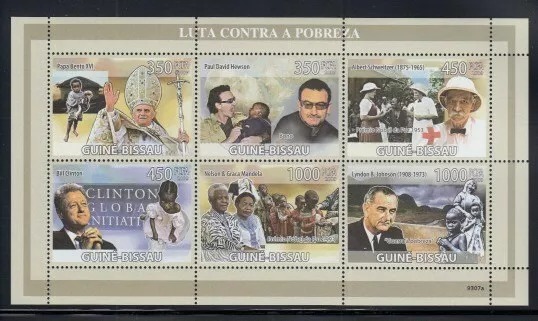 Guinea Bissau 2008 John Paul II  Bono Schweitzer Clinton Mandela LBJ M/S MNH