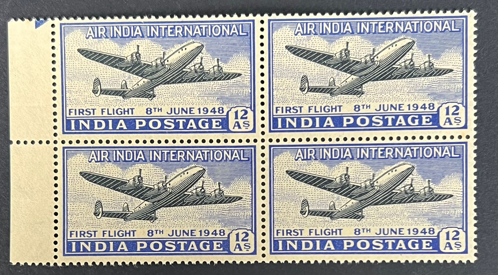 India 1948 Air India First Flight Block of 4 MNH White Gum