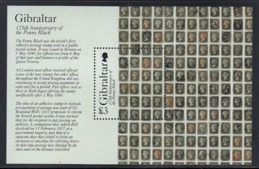 Gibraltar 175th Anniversary of The Penny Black M/S MNH