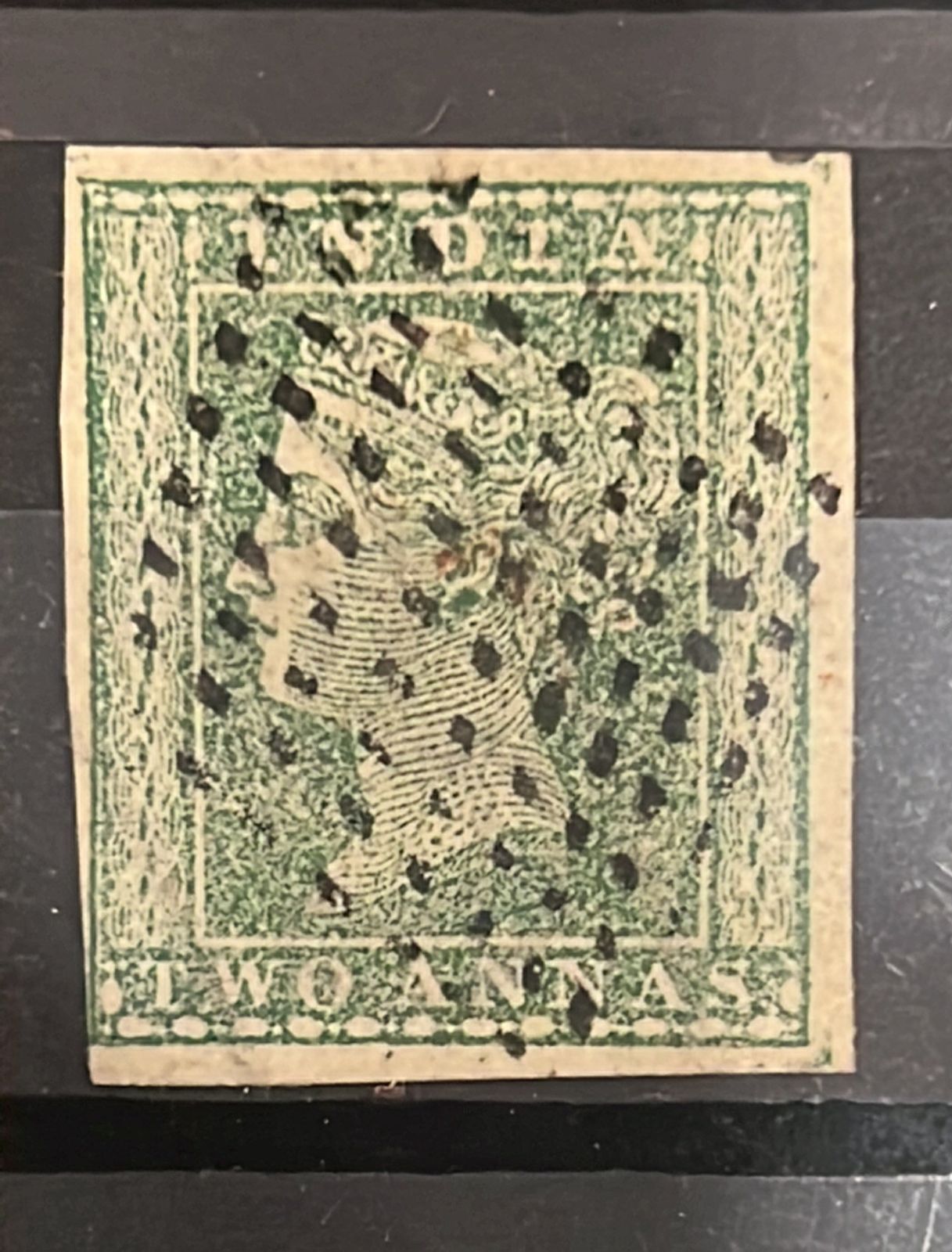 India 1854 SG31 Two Annas Green Typo Used SG Cat Val £60