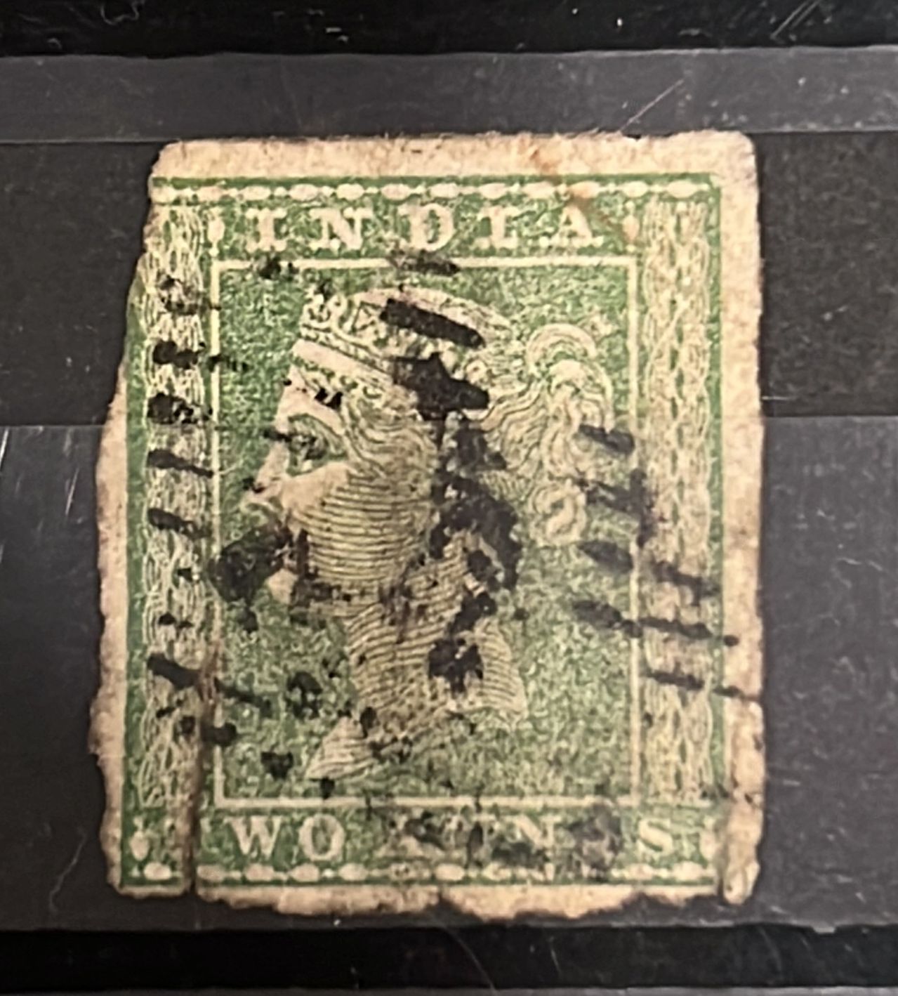 India 1854 SG31 Two Annas Green Typo Used SG Cat Val £60