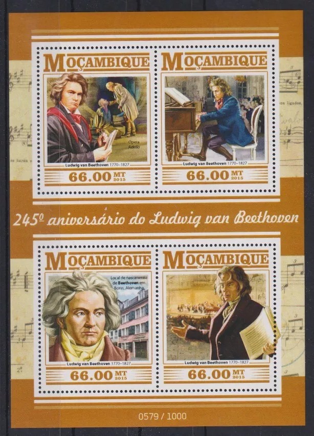 Mozambique 2015 Beethoven M/S MNH