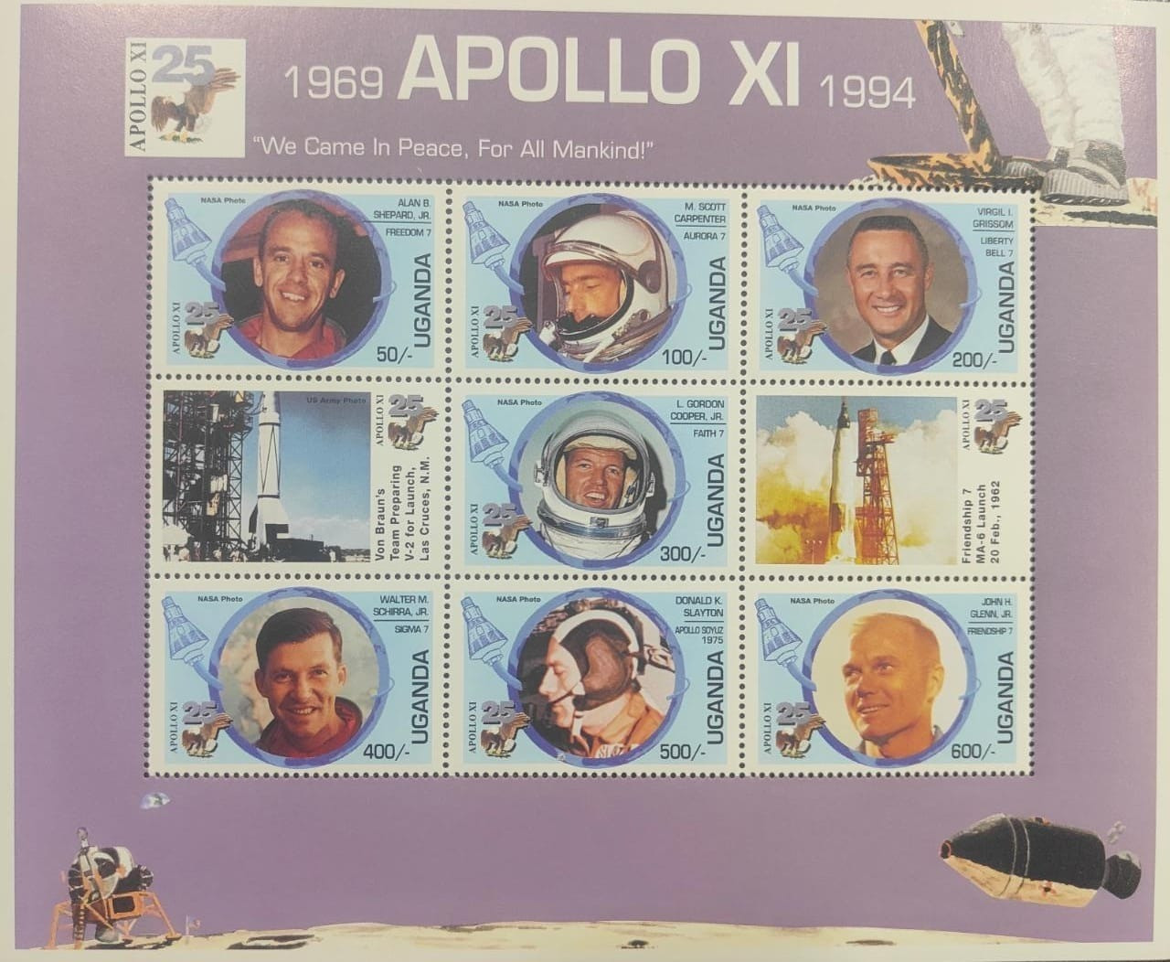 Uganda 1969 Apollo shepard jr m.scott carpenter virgil l.grissom Space M/S MNH