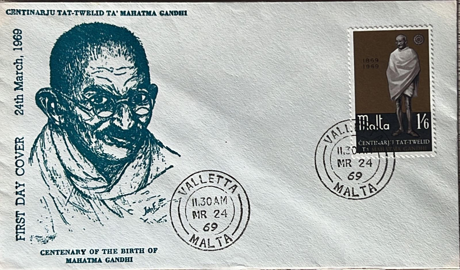 Malta 1969 Mahatma Gandhi FDC