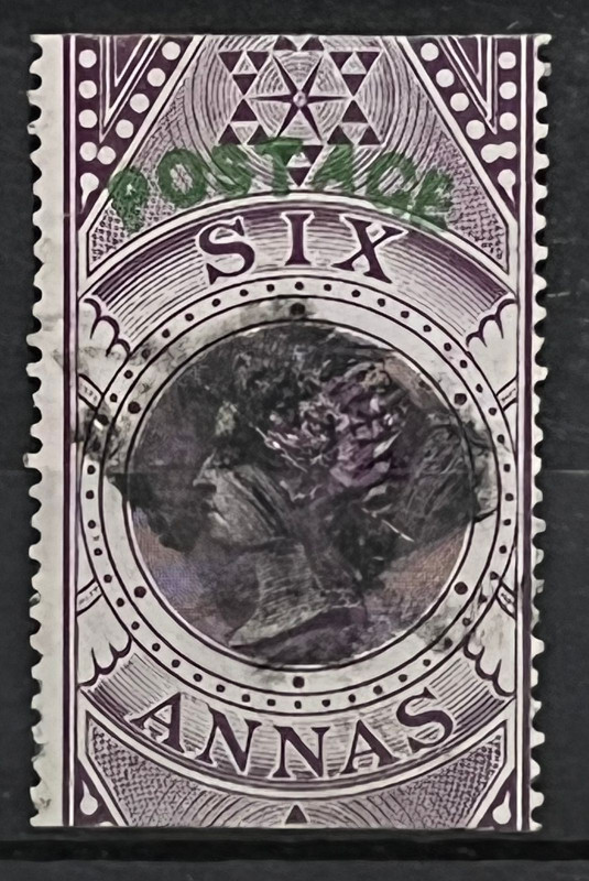 India 1866 QV 6a 'Postage' Overprint Type 16 SG68 Fine Used Rare SG Cat Val £270