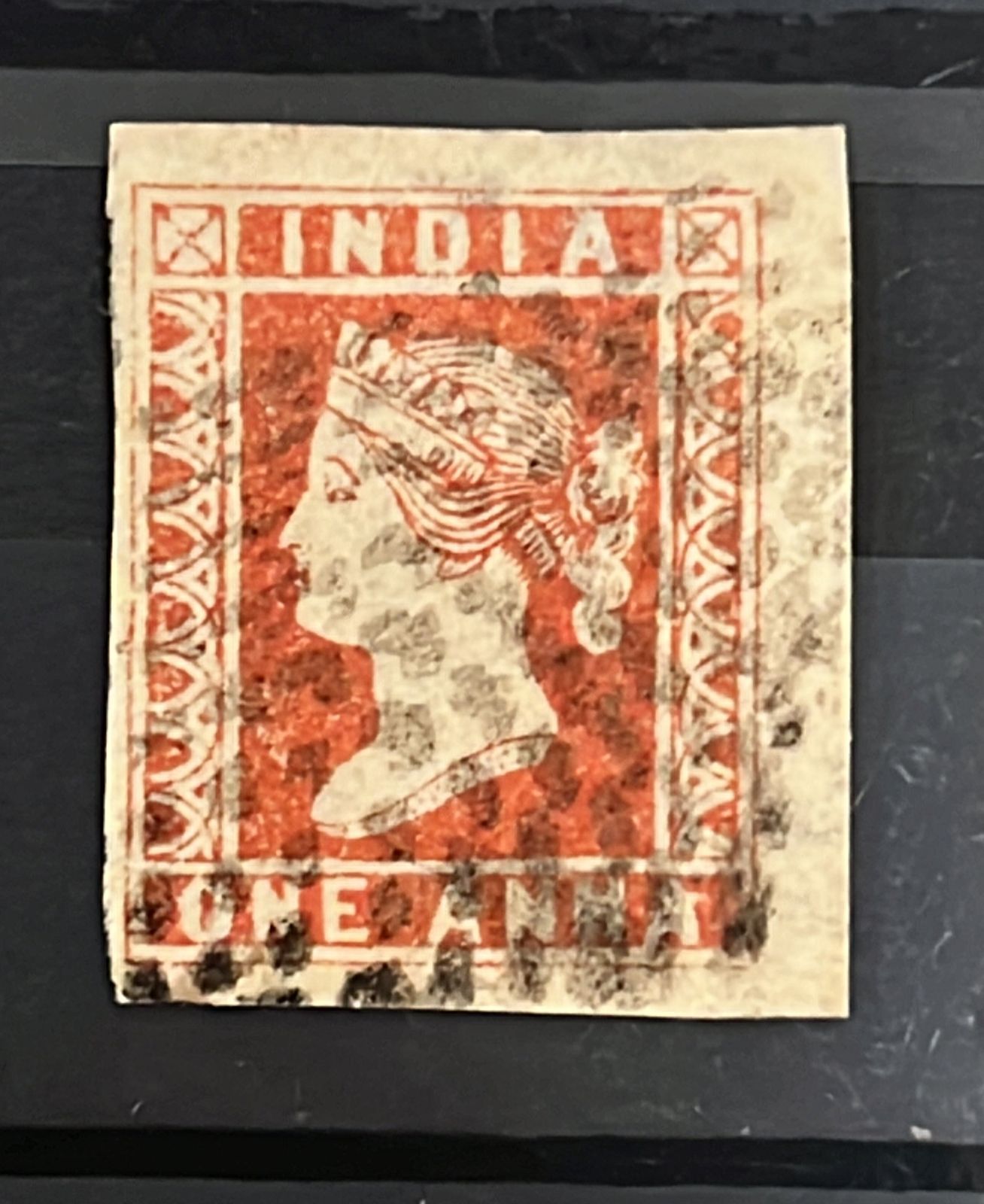 India 1854 SG14 1 Anna Die II Dull Red  Litho Used SG Cat Val £110