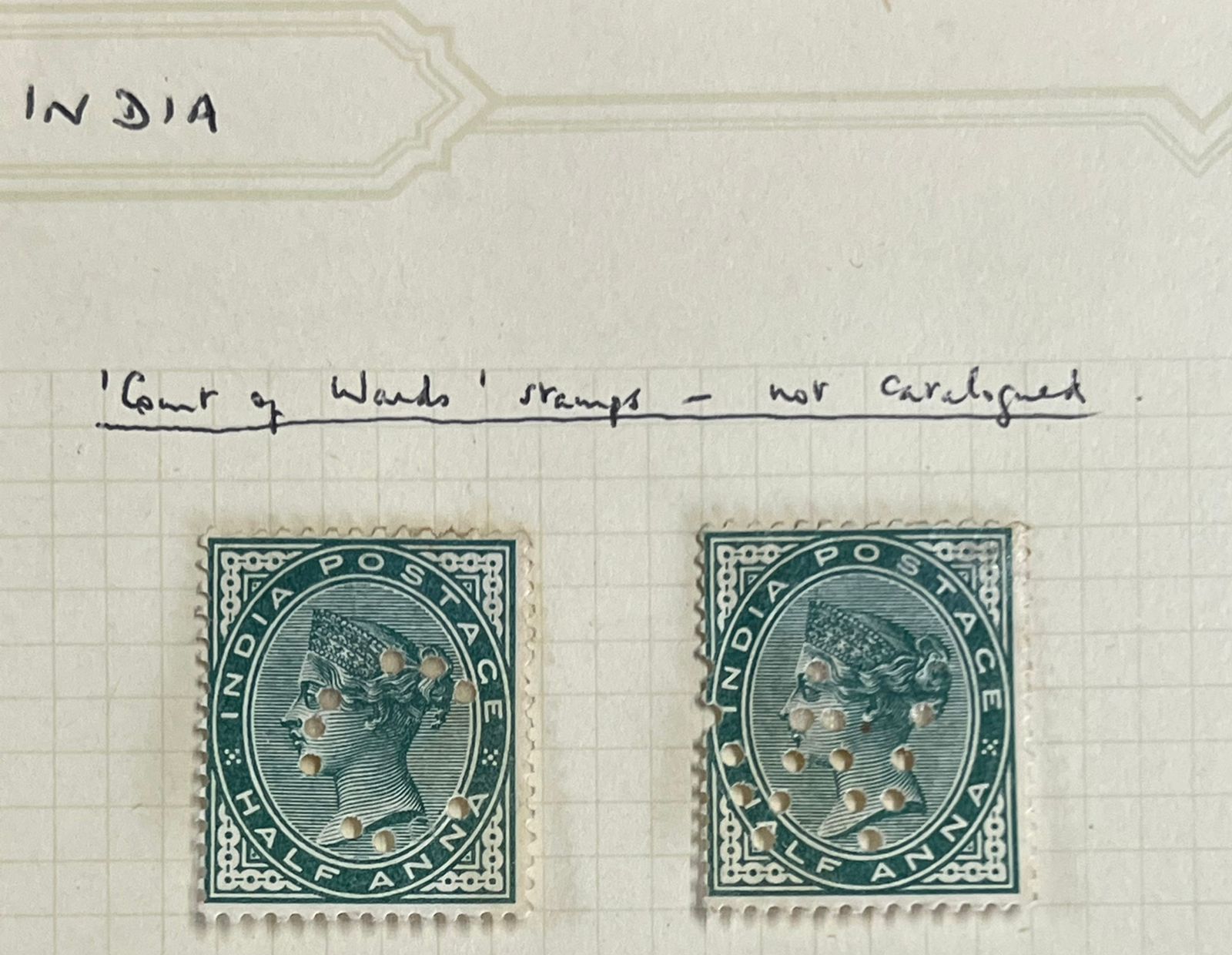 India 1882 QV Unusual Perfins with C & W Mint