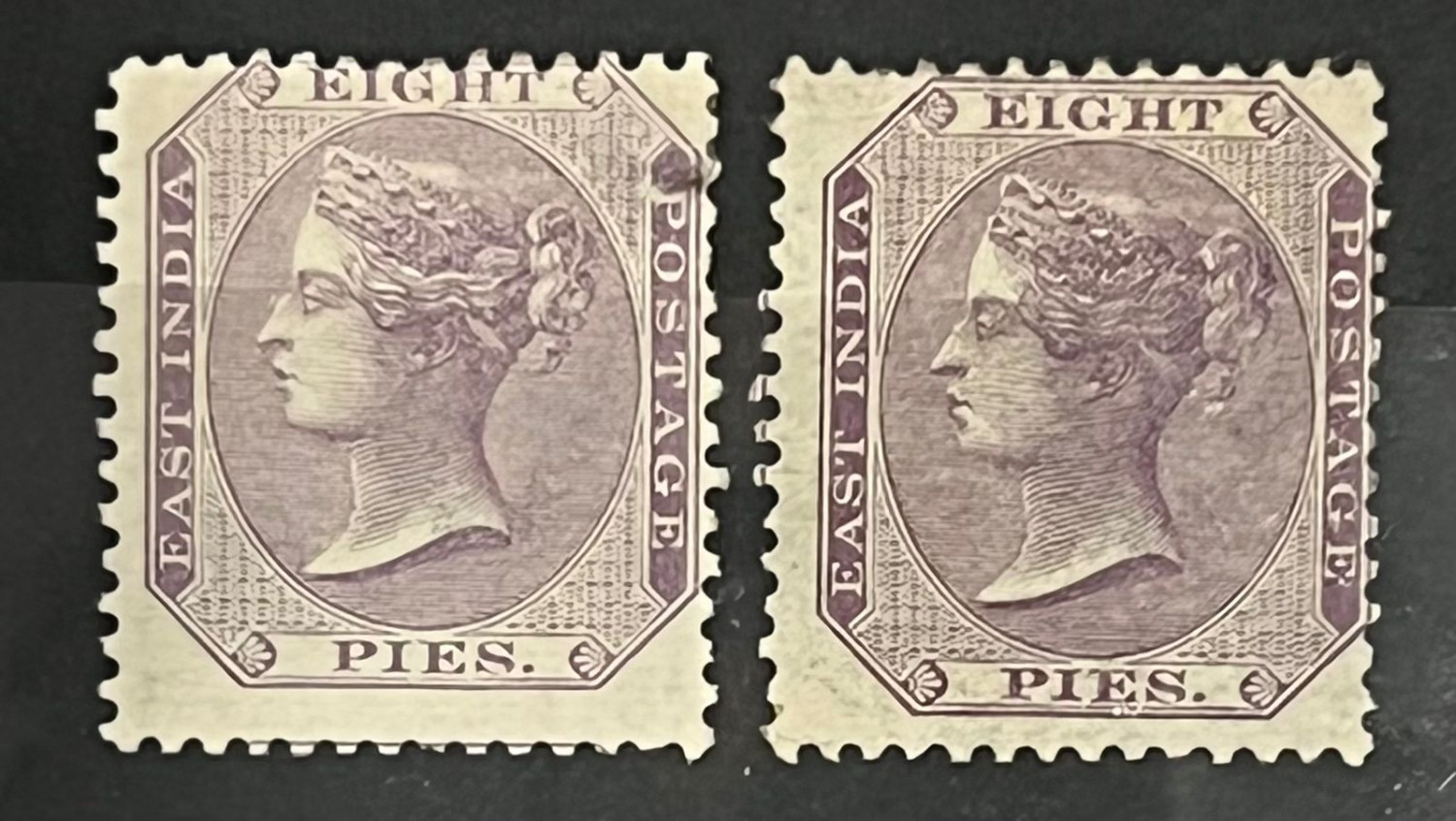 India 1865 QV East India Elephant Head Wmk 8p Both Shades Purple & Mauve SG 56-57 Mint SG Cat val £45