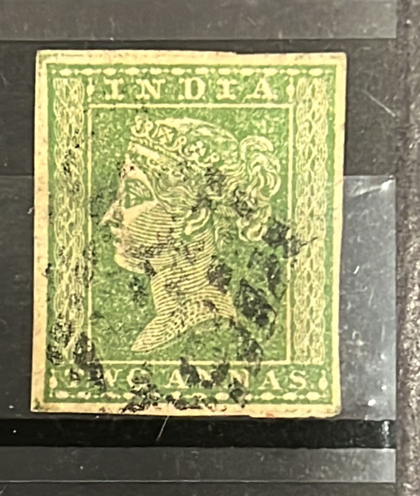 India 1854 SG31 Two Annas Green Typo Used SG Cat Val £60